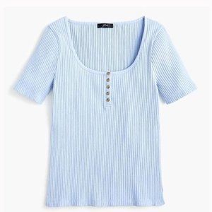 J. Crew Blue Scoop Neck Ribbed Henley Cotton Tee - Small